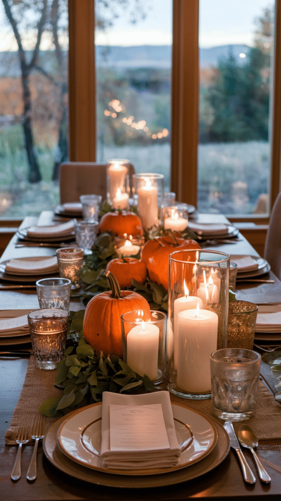 Thanksgiving table setting with a statement centerpiece for a memorable gathering.

