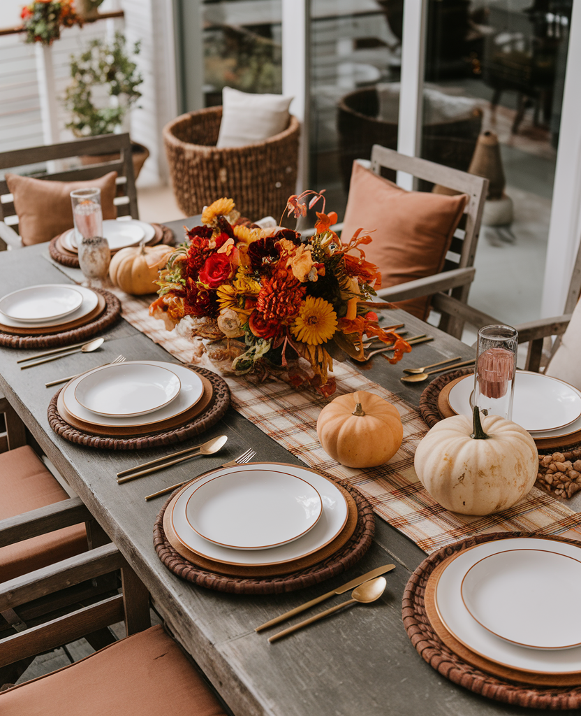 Thanksgiving table setting for a cozy and inviting family-style dinner.

