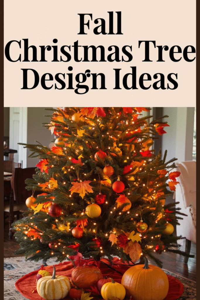 Thanksgiving and Christmas Tree Ideas – A beautifully decorated tree merging Thanksgiving elements like miniature pumpkins with classic Christmas ornaments.

