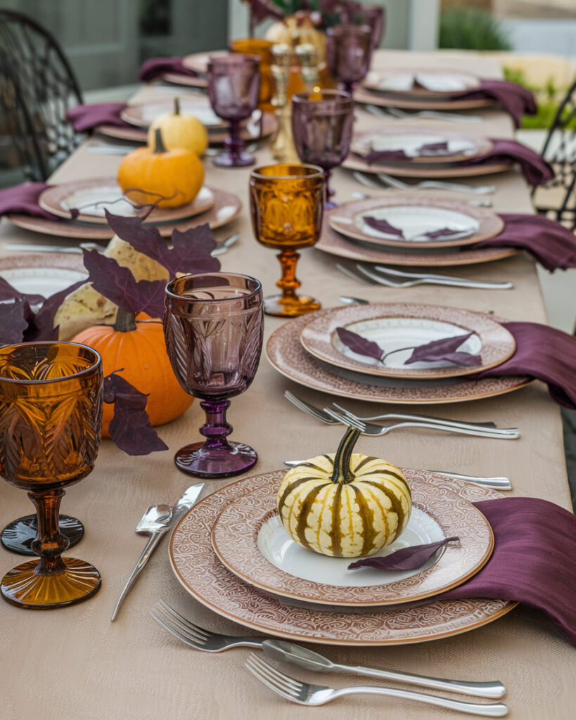 Thanksgiving table setting ideas with a mix of textures and neutral colors.

