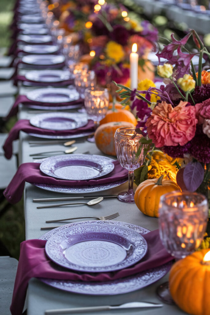 Simple Thanksgiving table setting with neutral linens and natural textures.

