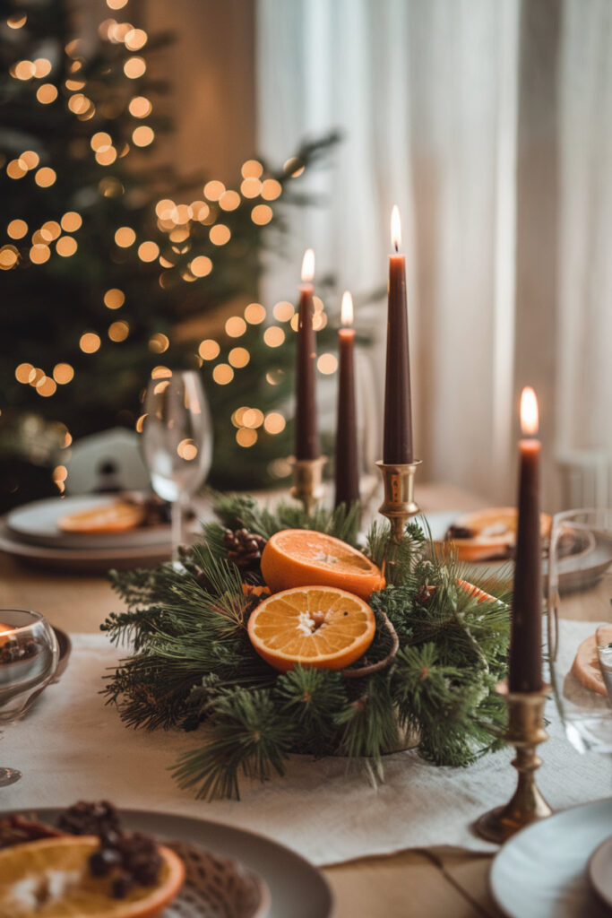 Thanksgiving table setting adorned with a beautiful fall centerpiece.

