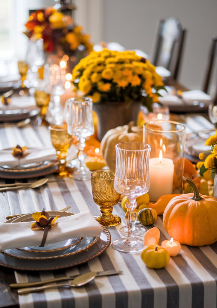 Thanksgiving table setting with vintage elements and a timeless, elegant feel.

