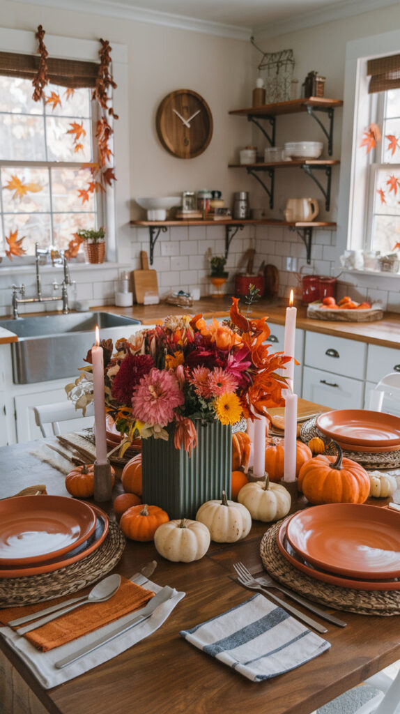 Family-friendly Thanksgiving table setting designed for comfort and conversation.

